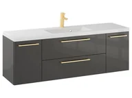 Szafki łazienkowe - Szafka Wisząca Z Umywalką RON 140 cm D - Titan Wysoki Połysk - Uchwyty Złote Szczotkowane - miniaturka - grafika 1