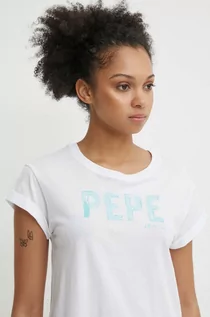 Koszulki sportowe damskie - Pepe Jeans t-shirt bawełniany JANET damski kolor biały PL505836 - grafika 1
