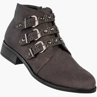 Botki damskie - Botki Damskie Buty Ocieplane Płaski Obcas Na Zimę Klasyczne Szare GOODIN Szary 39 - miniaturka - grafika 1