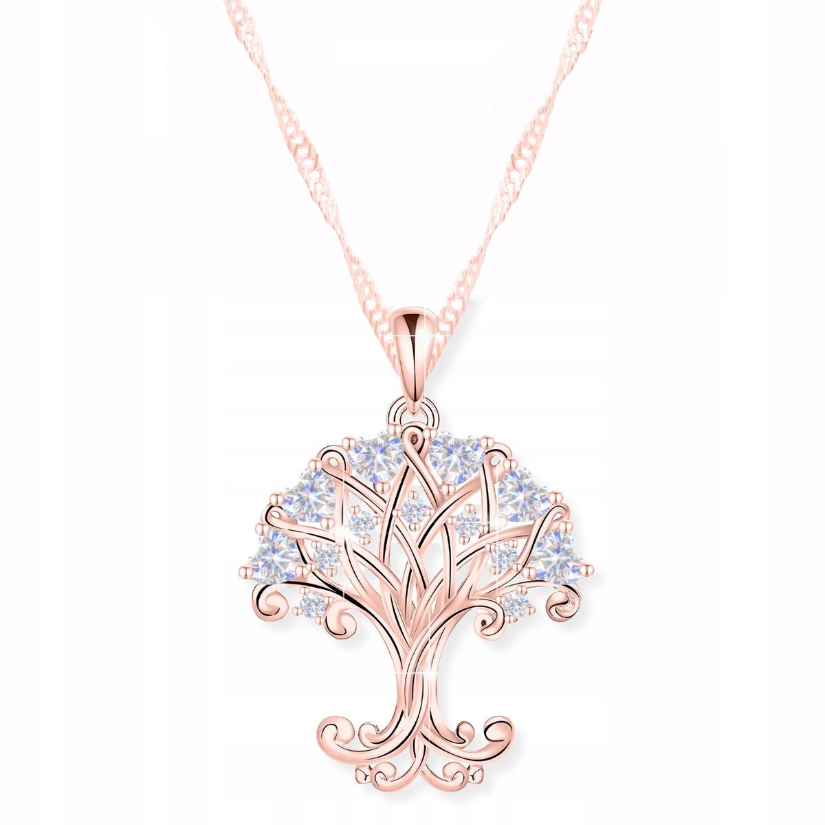 Naszyjnik Pozłacany z Drzewkiem Życia Drzewo Szczęścia Cyrkonie SREBRO 925