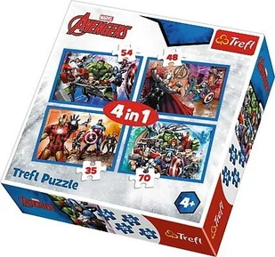 Trefl Puzzle 34310 Nieustraszeni Avengersi 4w1 ŁÓDŹ 34310 - Puzzle Trefl Puzzle 34310 Nieustraszeni Avengersi 4w1 ŁÓDŹ 34310 - Puzzle - miniaturka - grafika 1