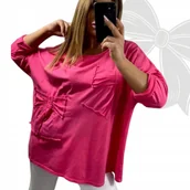 Bluzki damskie - BLUZKA ZDOBIONA KOKARDA BAWEŁNIANA luźna tunika dziewczęca 58 60 9XL 10XL - miniaturka - grafika 1