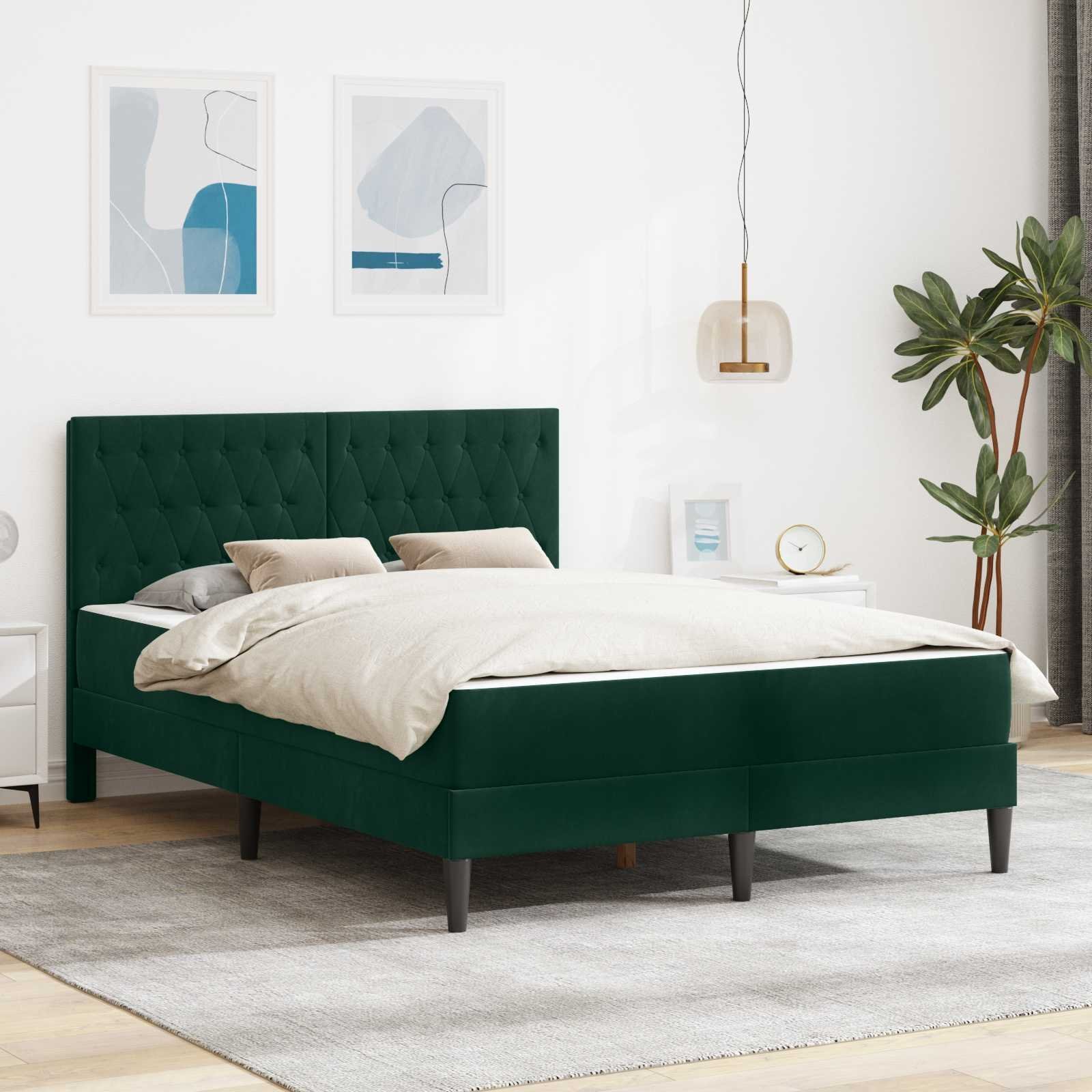vidaXL vidaXL Rama łóżka z materacem Ciemna zieleń 140 x 190 cm Aksamit