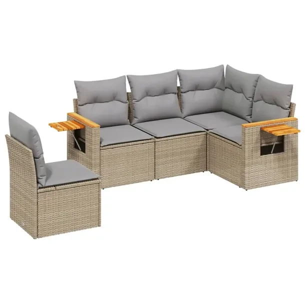Zestaw mebli ogrodowych modułowych, beżowy, rattan PE, wymiary: 62 x 62 x