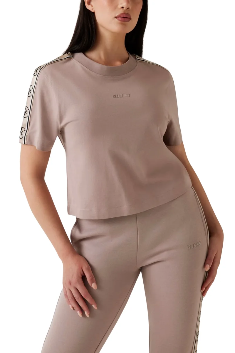 GUESS Różowy bawełniany t-shirt damski z lampasami Britney XL