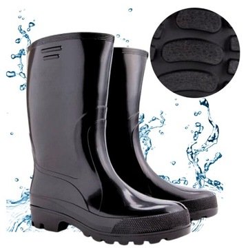Kalosze męskie czarne gumowce robocze Polskie Wodoodporne Wytrzymałe