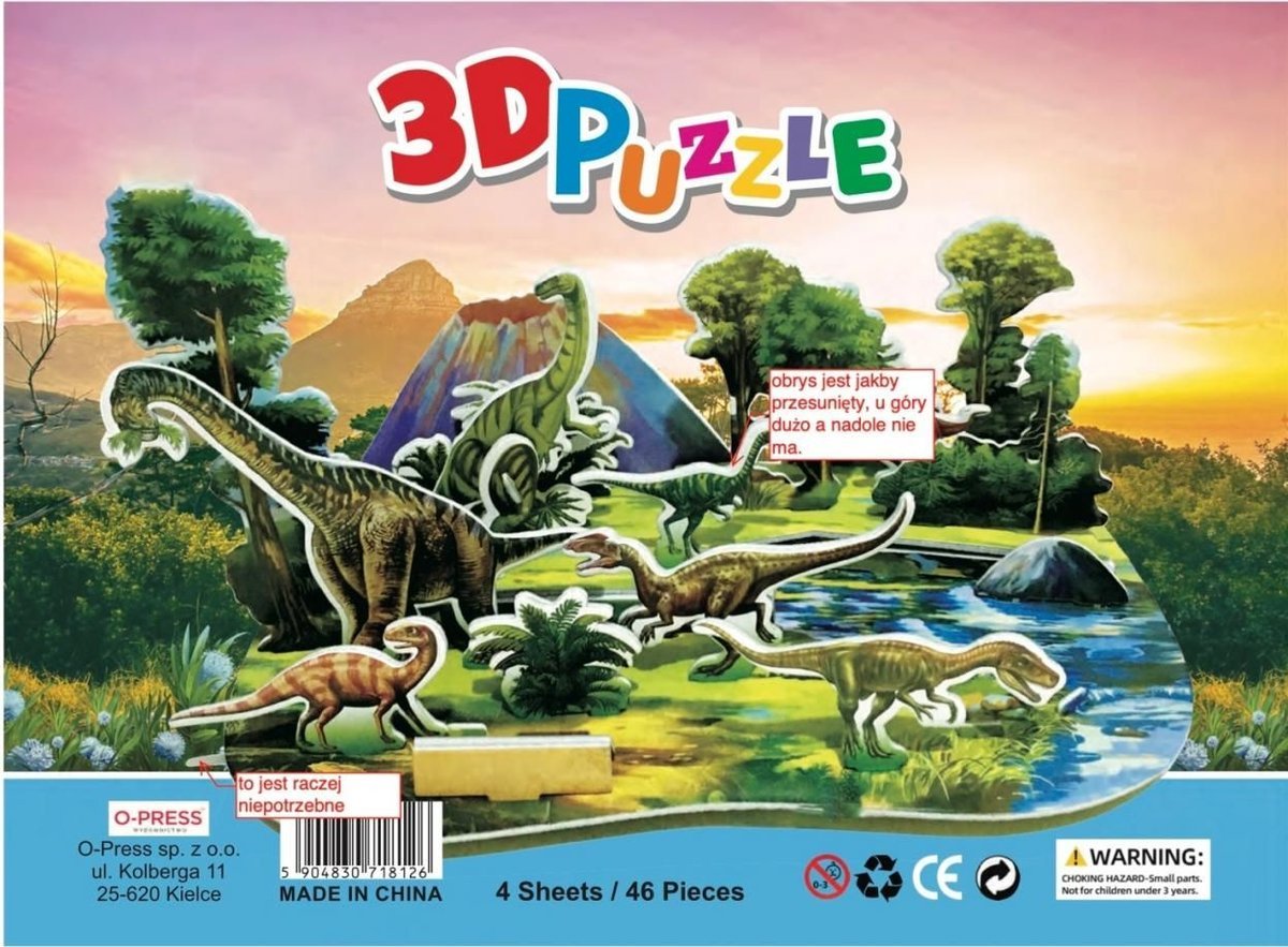 Puzzle 3D 46 el. Dinozaury