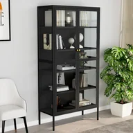 Witryny - shumee Witryna antracytowa 90x40x180 cm stal i hartowane szkło - miniaturka - grafika 1