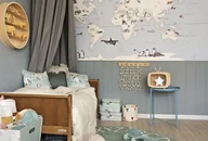 Tapety - Maps Blue Niebieska Tapeta Mapa Do Pokoju Dziecka - miniaturka - grafika 1