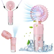 Wentylatory - Mały przenośny wentylator, wentylator wiszący na szyi, składany, cichy wentylator, odpowiedni do użytku na zewnątrz, w podróży, różowy - miniaturka - grafika 1