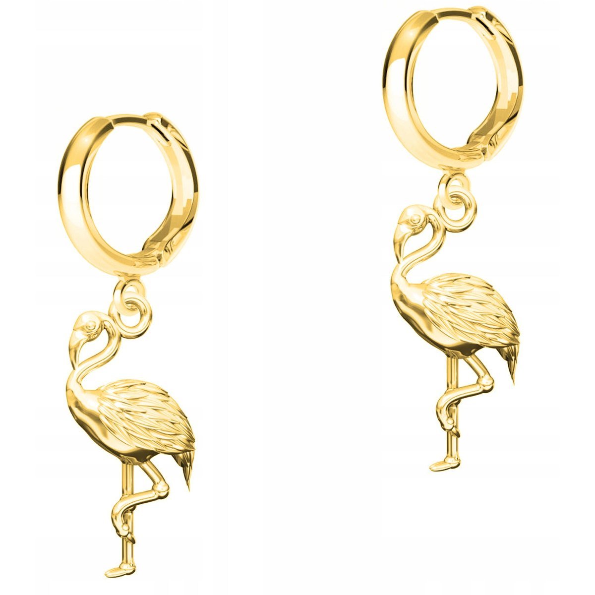 Złote Kolczyki Flamingi na Biglach Bigle z Flamingiem Łabędź SREBRO 925