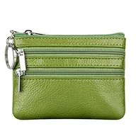 Portfele - Damska prawdziwa skóra portmonetka mini torebka na drobne portfel z kółkiem na klucze, ZIELONY, Jeden rozmiar, Worek na monety - miniaturka - grafika 1