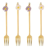 Widelce - Komplet 4 widelczyków do ciasta z zawieszką kwiatek złoty - miniaturka - grafika 1