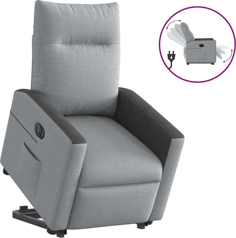 Podnoszony fotel masujący, elektryczny, rozkładany, jasnoszary