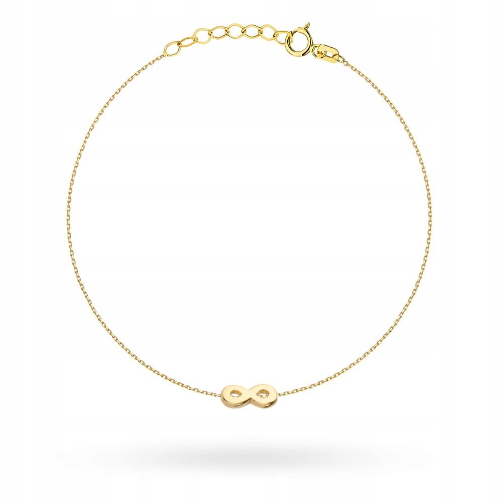 Złota bransoletka 585 nieskończoność 3D regulowana 17+2cm 0.82g