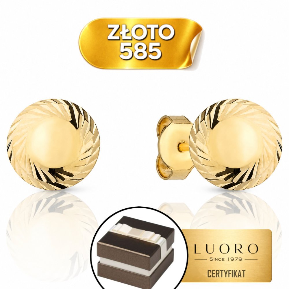 KOLCZYKI ZŁOTE 585 14K DUŻE KÓŁKO DIAMENTOWANY BRZEG SZTYFT 0,95 CM