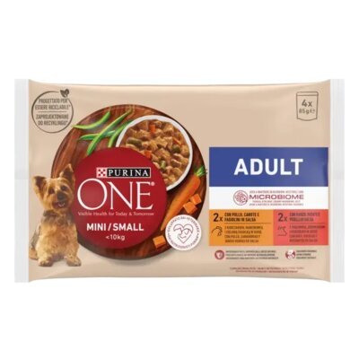 Karma dla psa PURINA ONE Adult mini Kurczak oraz Wołowina 4 x 85g