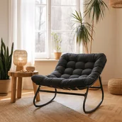 Fotele - Fotel Bujany Wypoczynkowy AURORA na Płozach Czarny Nowoczesny - miniaturka - grafika 1