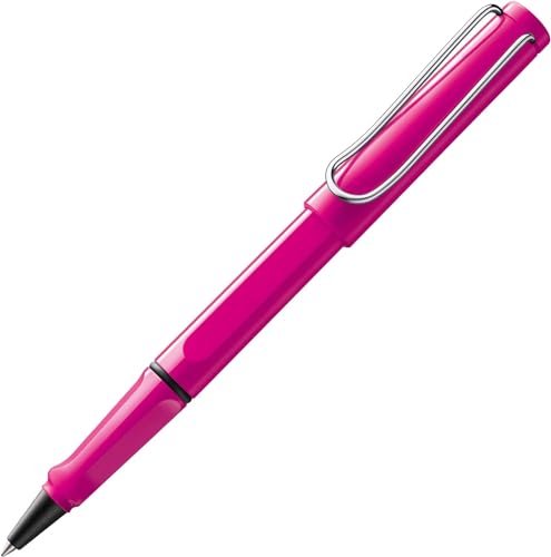 LAMY safari 313 pióro kulkowe – nowoczesne rolki w kolorze różowym z ergonomicznym uchwytem i ponadczasowym wzornictwem – z wkładem atramentowym M 63 niebieski – szerokość linii M