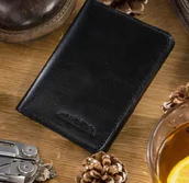 Etui na dokumenty i karty - Etui Na Karty Dokumenty PolskaGalanteria Duże CZARNE Skóra Naturalna Pionowe z Miejscem Na Bilon MOTYW GÓRSKI 12 x 9 [cm] - miniaturka - grafika 1