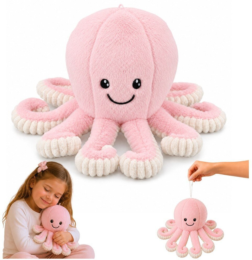 LeanToys Pluszowa Ośmiornica Maskotka Przytulanka Sprężyste Macki Różowa 30 cm EDUKAMP 31835