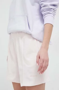 Spodenki damskie - New Balance szorty bawełniane kolor różowy gładkie high waist - grafika 1