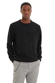 Bluzy męskie - Trendyol Męska bluza z dzianiny o regularnym kroju z okrągłym dekoltem, czarna, L, Czarny, L - grafika 1