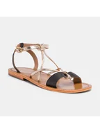 Sandały damskie - CALANK Skórzane sandały w kolorze złoto-czarnym - miniaturka - grafika 1