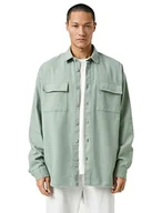 Kurtki męskie - Koton Męska kurtka Basic Classic Neck Buttoned Pocket Detailed Shirt, Zielony (750), L - miniaturka - grafika 1