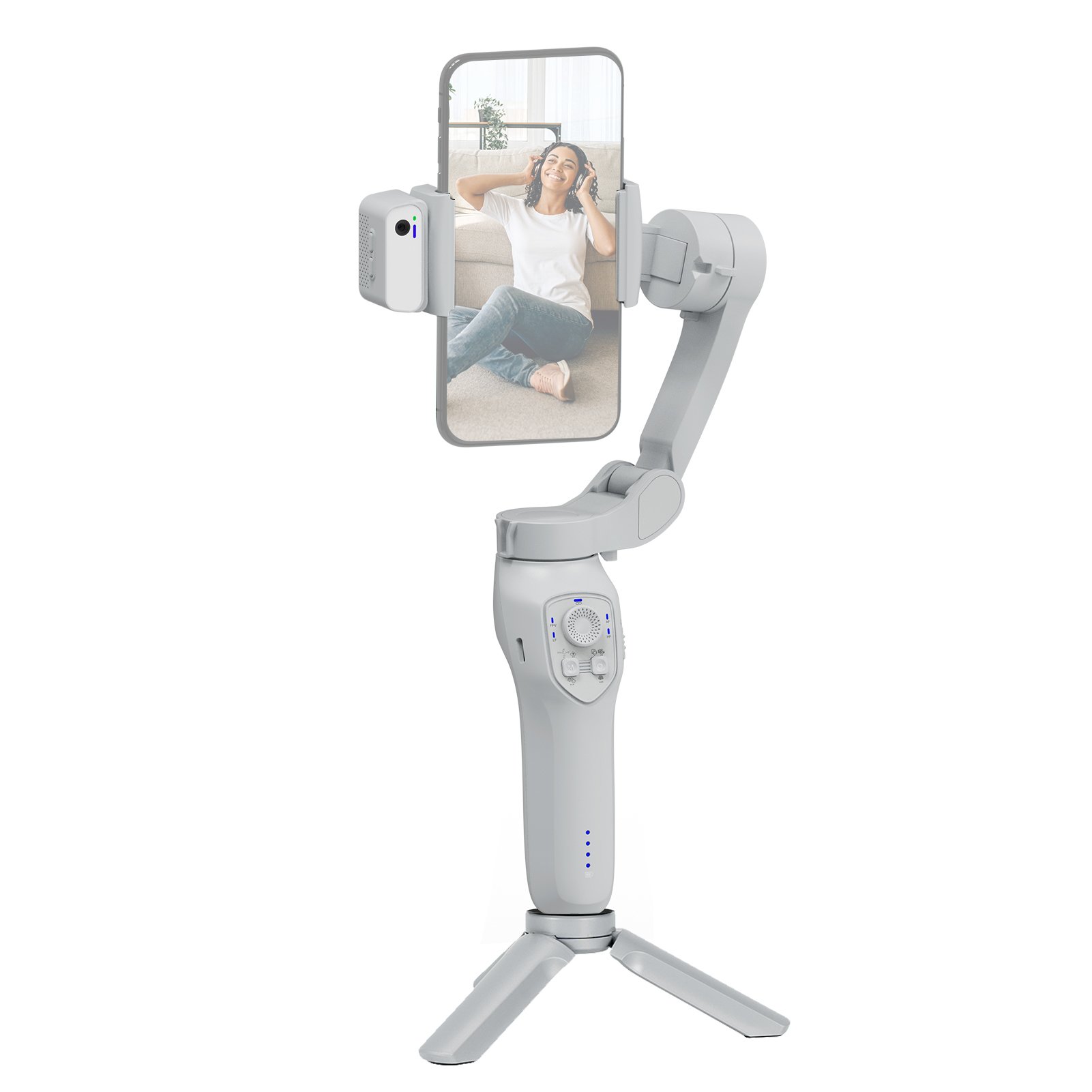 stabilizator 3-osiowy Stabilizator gimbalowy do smartfona 0,28 g/0,61 funta Udźwig Antywstrząsowe sterowanie gestami Połączenie BT z czujnikiem wizyjnym AI i modułem światła wypełniającego Zamiennik do iPhone'a serii 14/13/12/11 Huawei Mate 40/30/ P50 Pro Najlepszy prezent na imprezę świąteczną