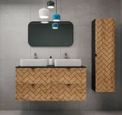 Szafki łazienkowe - Zestaw mebli łazienkowych 3 częściowy czarny + dąb craft złoty Z8-R22 - miniaturka - grafika 1