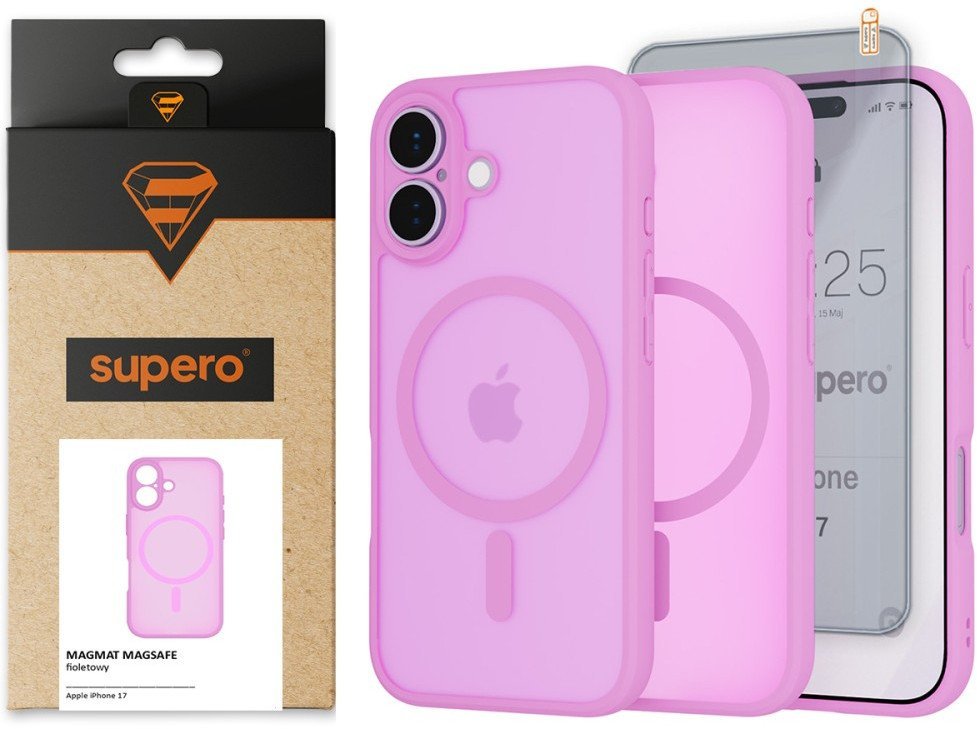 Etui matowe Supero Magmat MagSafe do iPhone 17, fioletowe + szkło