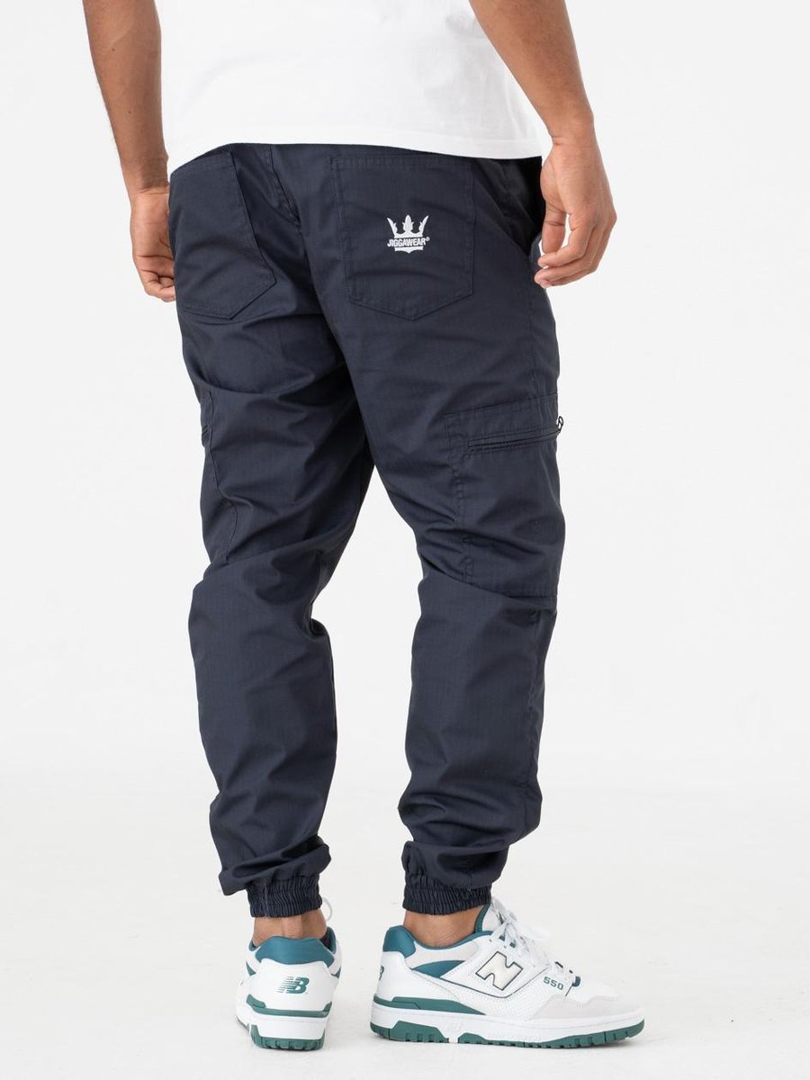 Spodnie Materiałowe Jogger Bojówki Ze Ściągaczem Granatowe Jigga Wear Crown Ripstop Cargo 5XL
