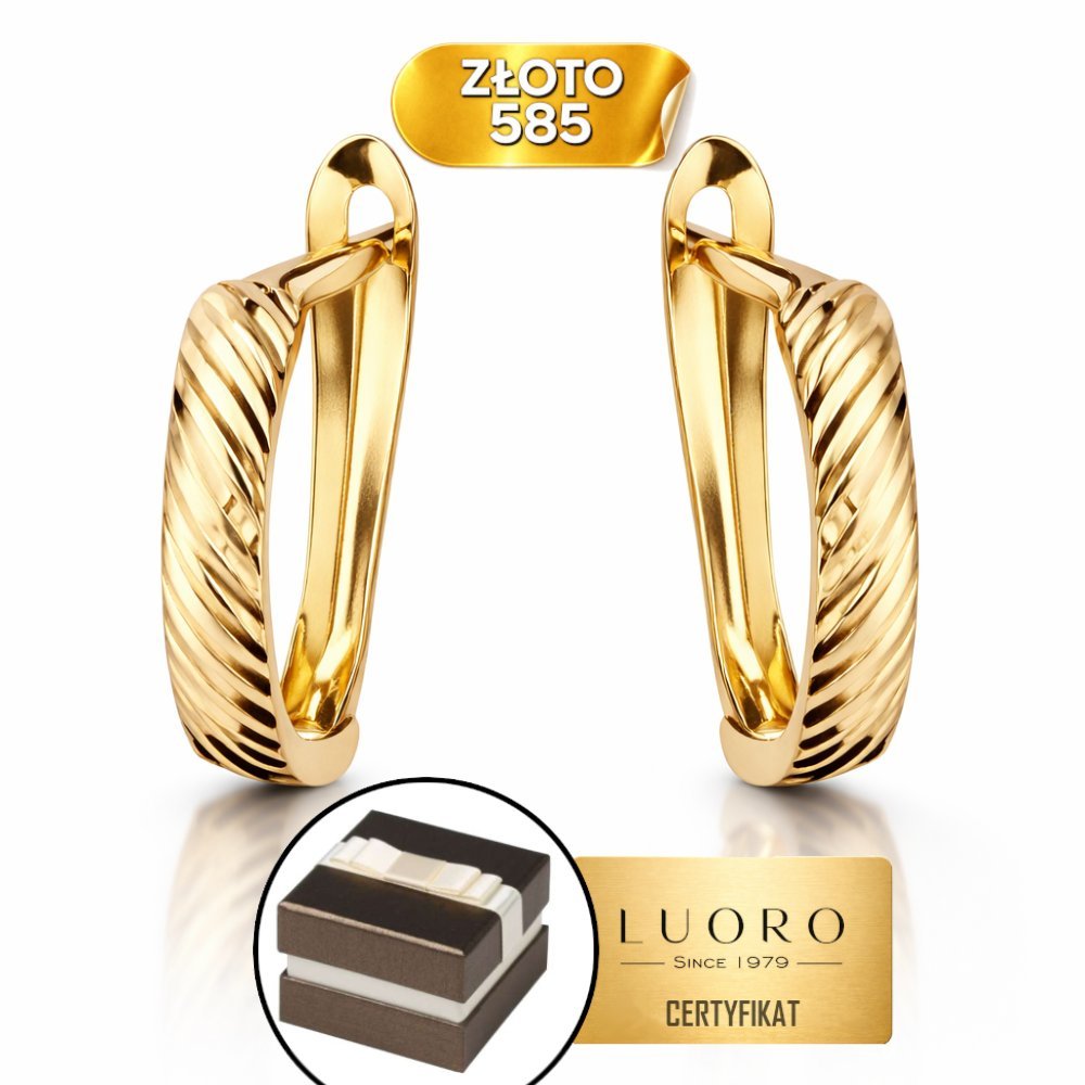 KOLCZYKI ZŁOTE 585 14K PROSTOKĄT DIAMENTOWANE ANGIELSKIE ZAPIĘCIE 1,5 CM