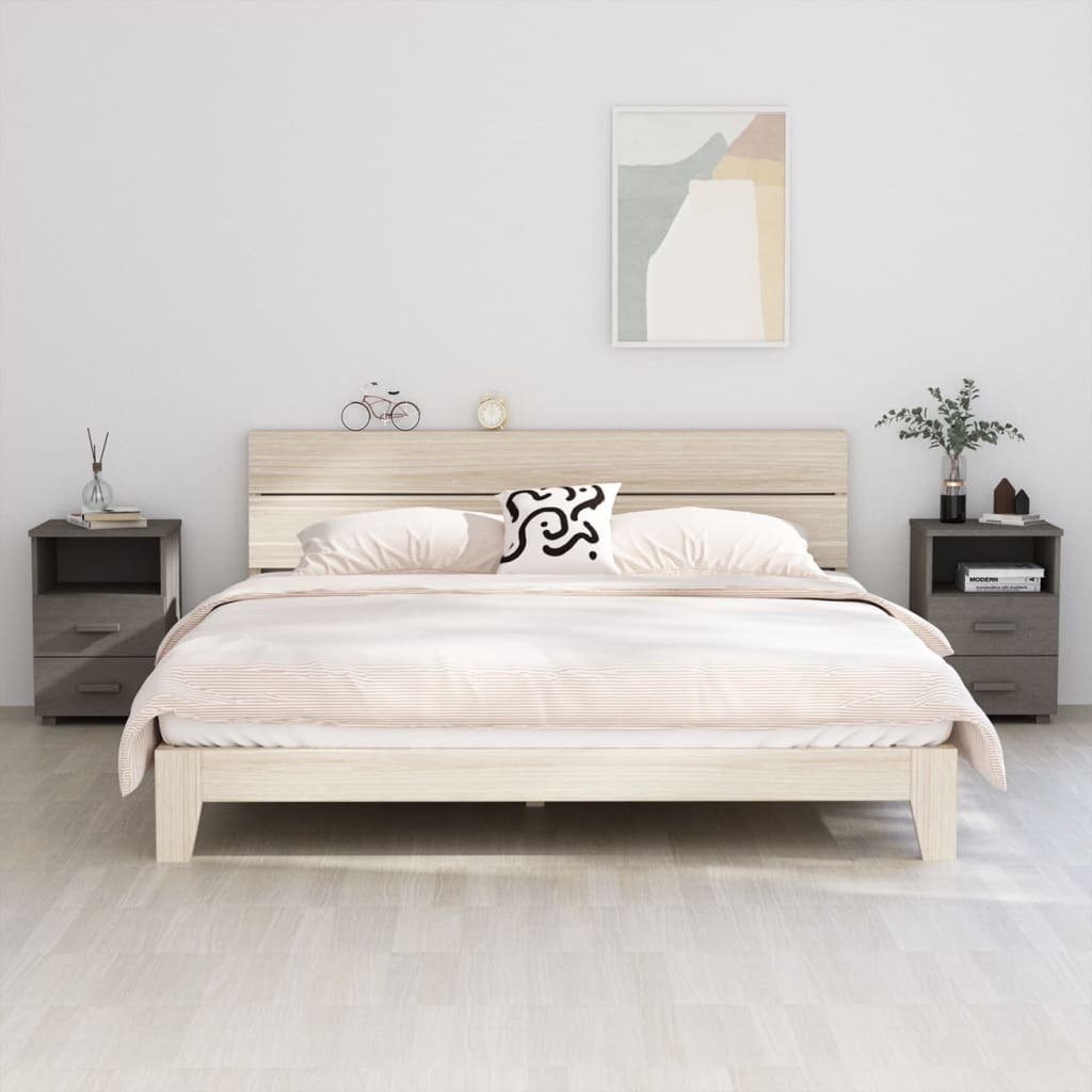 vidaXL Szafki nocne HAMAR 2 szt. Jasnoszary 40x35x62 cm lite drewno - Stolik nocny - Stolik nocny drewniany - Stoliki nocne - Stoliki nocne drewniane