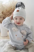 Rampersy - Hi Little One rampers dziecięcy MIŚ OverSize BOHO Grey roz L Pom Pom - miniaturka - grafika 1