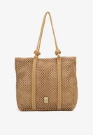 Torebki damskie - Ciemnobeżowa Torebka Typu Shopper z Plecionki Reviane - miniaturka - grafika 1