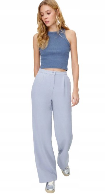 TRENDYOL NIEBIESKIE SPODNIE CASUAL PROSTE DŁUGIE Z GUZIKIEM 34 5BA