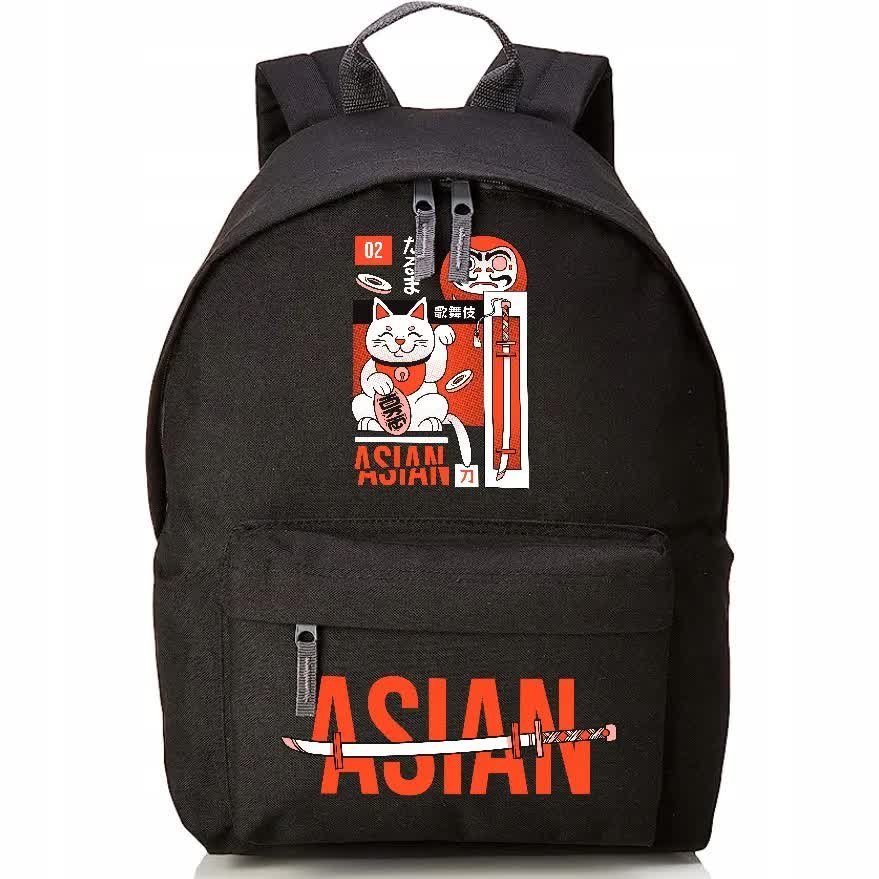 PLECAK DO SZKOŁY Czarny Wyprawka Szkolna Młodzieżowy Anime ASIAN Kot