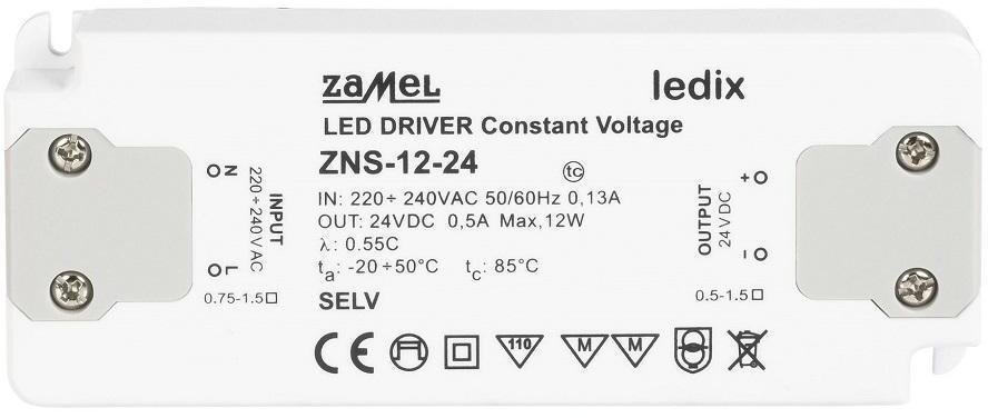 Zasilacz Zamel Zasilacz LED slim 12W 24V DC - ZNS-12-24