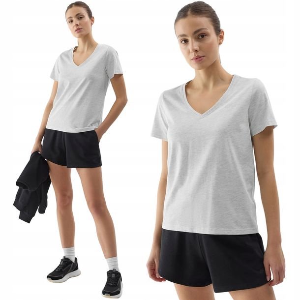 Koszulka Damska 4F T-shirt w Serek V Bawełniany Sportowy Limitowany SS24