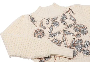 faina Damski sweter z dzianiny z cekinami Wełna BIAŁA, rozmiar XS/S, biały (wollweiss), XL - Swetry damskie - miniaturka - grafika 1