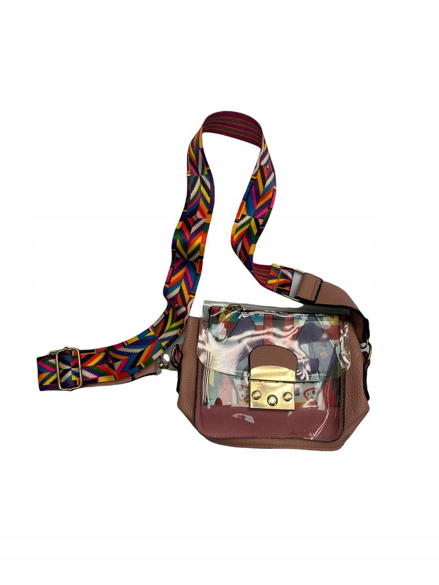 Mała łososiowa elegancka torebka damska z paskiem