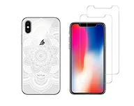 Etui i futerały do telefonów - NOVAGO kompatybilny z iPhone XS iPhone X Combo (obudowa + folia) obudowa antywstrząsowa z nadrukiem + 2 folie ze szkła hartowanego 0,26 mm odporne na wybuch ekranu (biała róża) - miniaturka - grafika 1