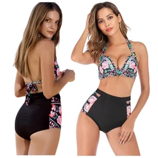 Bikini Strój Kąpielowy Dwuczęśćiowy Na Plażę Basen Z Wysokim Stanem Kostium - Stroje kąpielowe - miniaturka - grafika 1