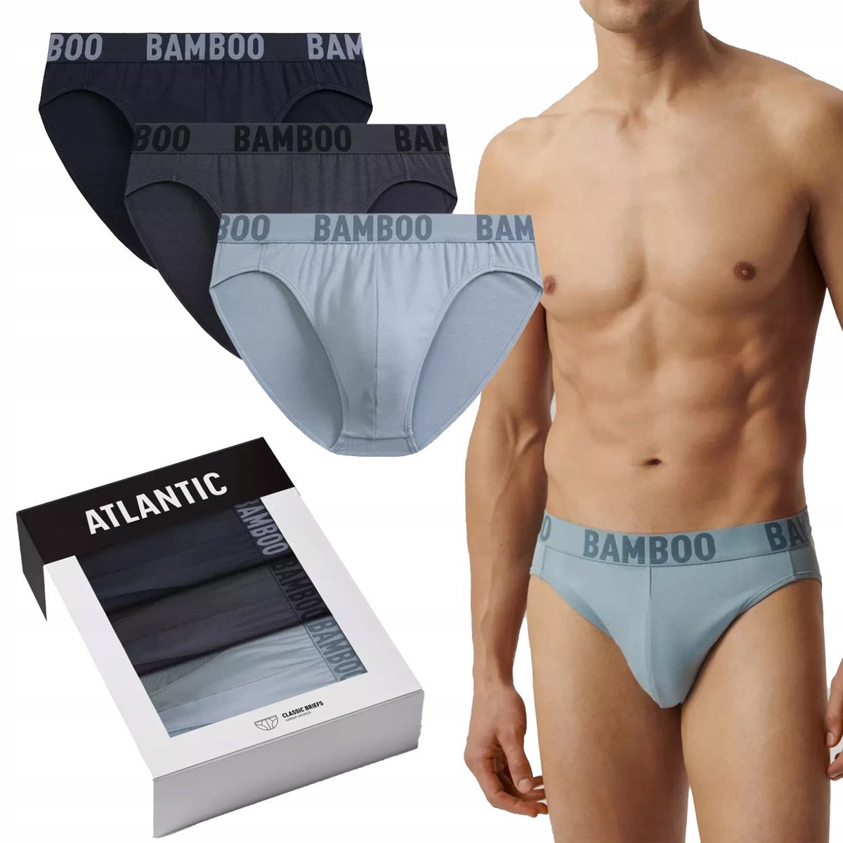 Slipy Męskie Atlantic 3MP-199 3-Pack Bambusowe Wygodne Oddychające *S