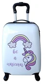 Walizki - BIAŁA WALIZKA NA KÓŁKACH JEDNOROŻEC UNICORN KABINOWA DLA DZIECI SAMOLOTU - miniaturka - grafika 1