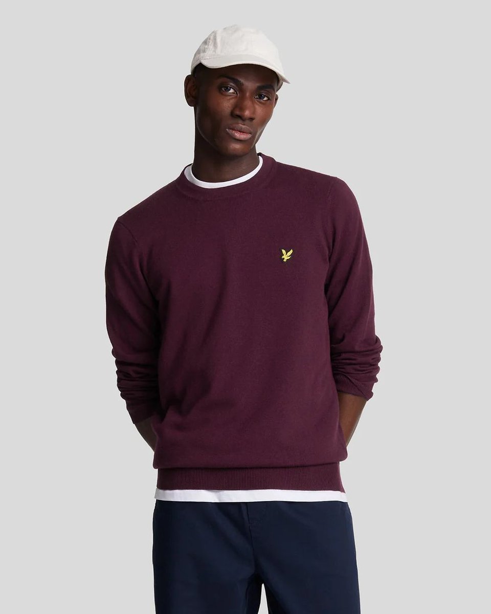 maglie mężczyzna lyle and scott 1874 kn2110v merino crew z562 burgundy