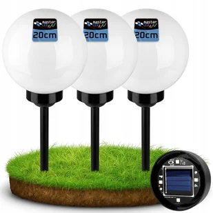 3x Lampa ogrodowa Kula solarna LED 20cm wbijana naziemna biała mleczna - Lampy ogrodowe - miniaturka - grafika 1