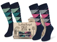 Skarpetki damskie - Bawełniane Podkolanówki Comodo Uniseks Do Jazdy Konnej, Cienkie Wiosna/lato. Zestaw 2 Par (granat/zieleń, Granat/róż) Rozm. 27-30, Idealne Na Prezent. - miniaturka - grafika 1